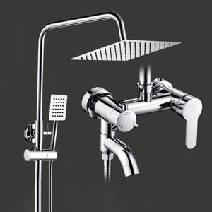Sistema de ducha de lujo cromado con mezclador, grifo de baño y cabezal de ducha tipo lluvia, juego de ducha sencillo para baño - Product Image 6