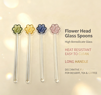 Cuillère à mélanger en verre borosilicate avec tête florale colorée, pour café, lait, thé, cocktails, décoration pour la maison et le café