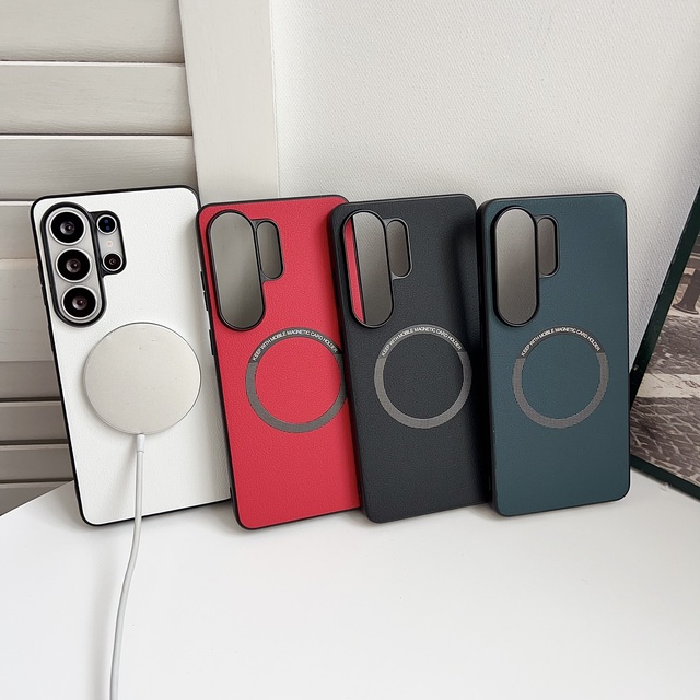 Luxury PU Leather Wireless Charging Magnetic Phone Case for Samsung Galaxy S26 Ultra S25 Edge S24 Plus S23 FE S22 S21 Soft Cover