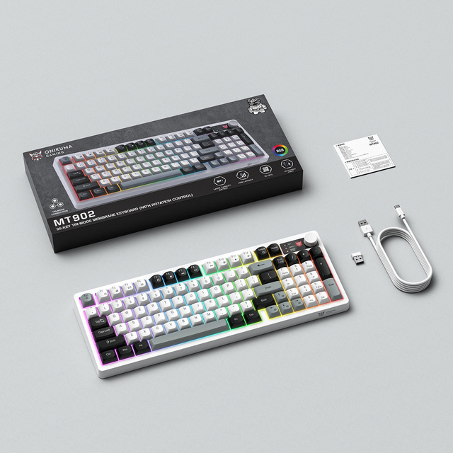 ONIKUMA MT902 96% Layout Wireless Keyboard 2.4G BT Gaming Keyboard 2000mAh Battery RGB Silent Membrane Keyboard for PC Gamer