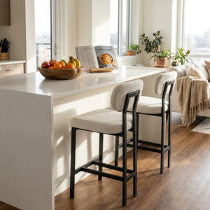 [US Stock] <strong>Set</strong> <strong>of</strong> <strong>2</strong> Modern Fabric <strong>Bar</strong> <strong>Stools</strong>, Ergonomic Counter Height <strong>Stools</strong> with Metal Legs for Kitchen Island &amp; Hotel <strong>Bar</strong> - Product Image 1