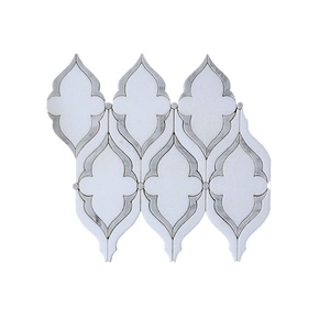 Décoration murale intérieure moderne de luxe <span class=keywords><strong>en</strong></span> laiton blanc Bianco Carrara marbre aiguisé jet d'eau mosaïque de carreaux de pierre <span class=keywords><strong>pour</strong></span> sols - Product Image 6