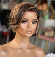 Perruque Lace Front coupe pixie de couleur blonde miel avec reflets, perruques brésiliennes de cheveux humains courtes et droites pour femmes