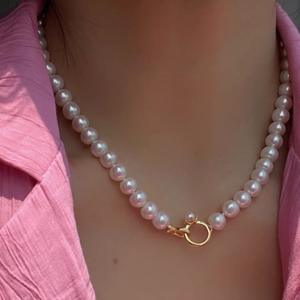 Collar de Perlas de Agua Dulce Naturales con Estilo Francés y Elegante, Cadena para Clavícula con Hebilla de Anillo Moderna - Product Image 3