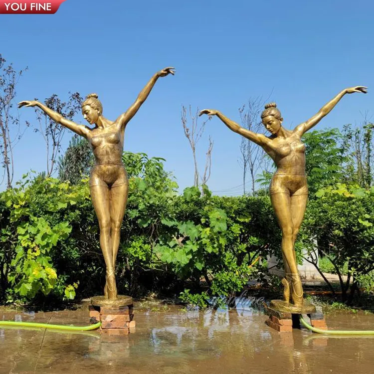Пользовательская наружная садовая бронзовая балерина танцующая девушка статуя водяной фонтан в натуральную величину
