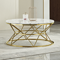 Meubles de table à thé de centre de salon au design simple pour la maison, ensemble de tables à café avec dessus en marbre en acier inoxydable doré de luxe