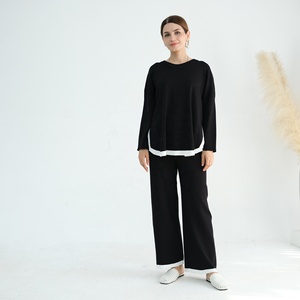 Invierno tejido musulmán mujeres suéter largo Tops pantalones conjuntos <span class=keywords><strong>de</strong></span> dos piezas trajes cálidos Dubai Turquía chándal Abaya ropa islámica - Product Image 2