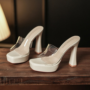 9696C Transparent Heeled Sandals <b>Platform</b> Chunky <b>Heel</b> <b>Open</b> <b>Toe</b> Waterproof Summer Wear - Product Image 1