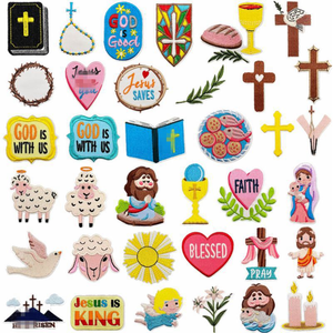 Patchs brodés thermocollants en PVC sur le thème de Jésus-Christ, motifs en forme de cœur et lettres anglaises - Chapeaux religieux de Pâques et de <span class=keywords><strong>la</strong></span> Sainte <span class=keywords><strong>Bible</strong></span> - Product Image 1