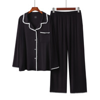 Ensemble de pyjama en bambou pour femmes, doux et élégant, col en V, taille élastique, manches longues, deux pièces, vêtements de nuit, printemps automne