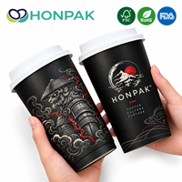 Gobelet à café à double paroi personnalisé HONPAK, biodégradable, recyclable, avec revêtement PE, pour boissons chaudes, avec couvercles blancs, pour les bars à café