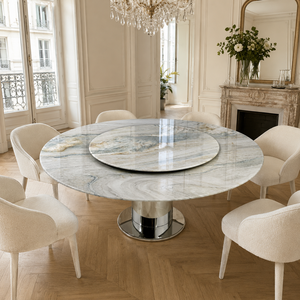 Table à manger ronde en quartzite arc-en-ciel de luxe personnalisée, design moderne sur mesure, 8 places, pieds en métal, mobilier de maison - Product Image 4