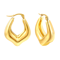 Boucles d'oreilles créoles géométriques épaisses et lisses en acier inoxydable plaqué or 18 carats, hypoallergéniques, imperméables et inaltérables
