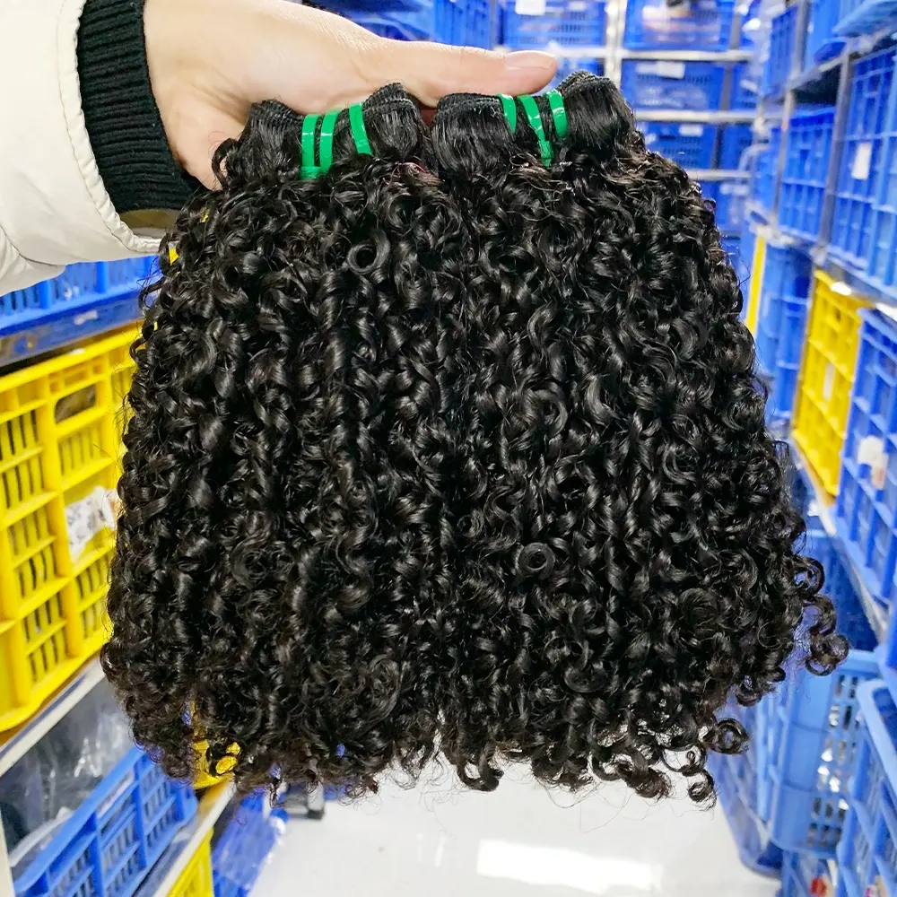 Funmi cabelo 12A grau duplo desenho virgem cutícula alinhada pacotes de cabelo brasileiro Funmi Pixie encaracolado cor preta natural