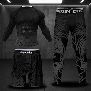 Ensemble MMA 3 pièces pour homme : rashguard, short et pantalon de compression sublimés - Product Image 1