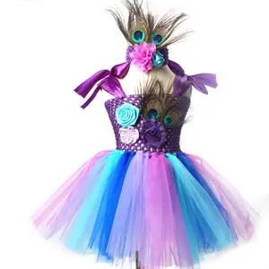 2020 Del Bambino delle ragazze vestiti Della Ragazza Ponpon Sha Del Vestito Del Pavone Costume Invia Accessori Dei Capelli delle ragazze del vestito