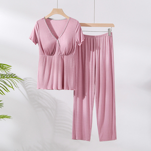 <span class=keywords><strong>Chemise</strong></span> courte et pantalon Long en Modal pour femme, tissu fin d'été, vêtements de <span class=keywords><strong>grossesse</strong></span>, vente en gros - Product Image 2