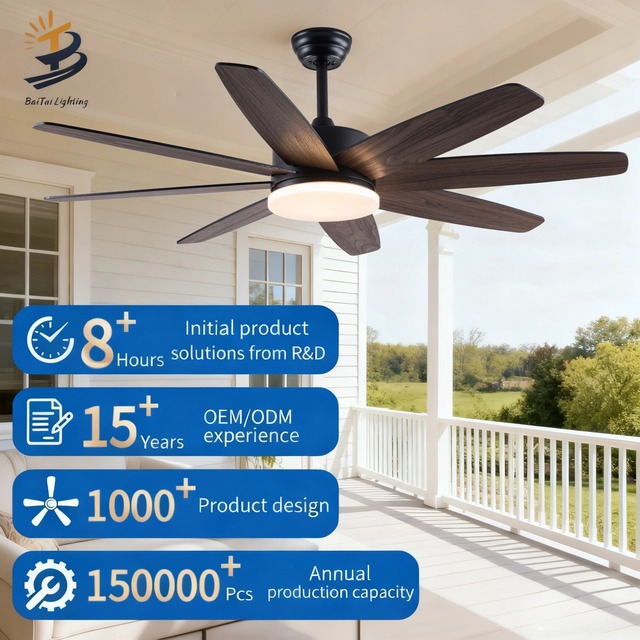 Modern 8 Double Sided Wood Blade Decorative Led Light Remote Control DC Ceiling Fan with Light