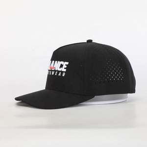 BSCI alta calidad bordado Logo 5 paneles deporte papá sombrero, venta al por mayor personalizado negro poliéster Gorras, corte láser agujero gorra de béisbol sombrero - Product Image 3