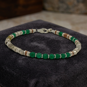 Thin Fancy Shaped Green Onyx Gemstone Multi Metals 925 <b>Solid</b> Sterling <b>Silver</b> Bangle Modern Design Women's Party Gift - Product Image 3