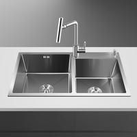 Évier de cuisine double cuve grande capacité en acier inoxydable avec robinet extractible pour appartement locatif