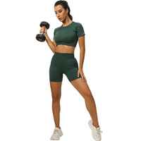 Ensemble de yoga sans couture pour femmes, haut à manches courtes, short taille haute push-up, pour la course et le fitness