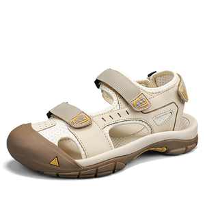 Nouvelles sandales pieds nus de haute qualité grande taille pour hommes en <span class=keywords><strong>cuir</strong></span> blanc véritable bout fermé Double chaussures de randonnée anti-dérapant 46 marque OEM - Product Image 1