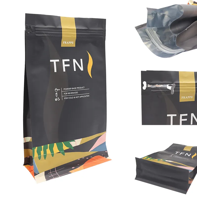 Customized Printing Plastic Coffee Bean Packaging Pouch One Way Valve Roasted Bean Flat Bottom Coffee Bag Packaging