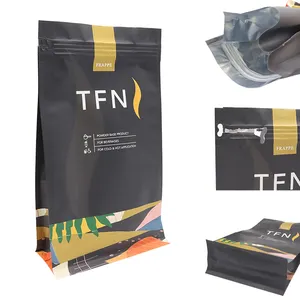 Customized Printing Plastic Coffee Bean Packaging Pouch 1 Way Valve Roasted Bean Flat Bottom Coffee Bag Packaging