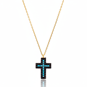 Croix Design Turquoise Zircon Pierre Charme Collier Pendentif Turc À La Main En Gros 925 Bijoux En Argent Sterling - Product Image 2