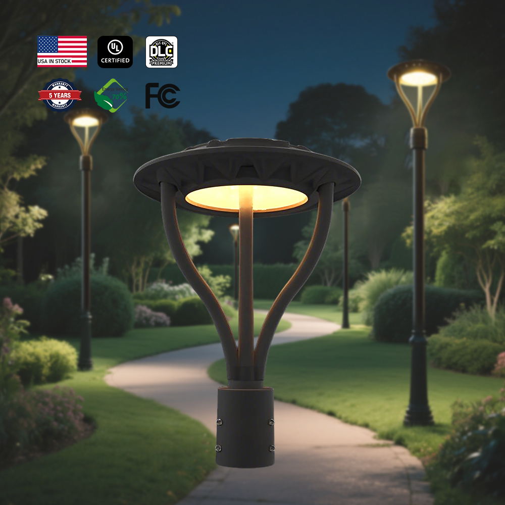 USA In-Stock 150W LED Garden Light Outdoor Aluminum Post Top Light Adjustable CCT IP65 AC Power Supply Light Sensor CRI 70