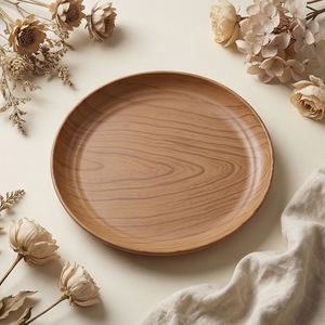 Bencircle Wood Pattern Plastic <b>Plate</b> PP Material Round Dinner <b>Plate</b> Lightweight Reusable Salad Dessert Fruit Serving <b>Plate</b> - Product Image 3