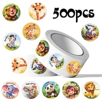 500 autocollants/rouleau en papier écologique, motifs animaux mignons, pour journaux, récompenses, cadeaux, décoration scolaire