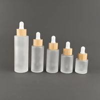Botol Serum Wajah Kaca Frosted dengan Pipet Tetes, Kosong, Model Flat Shoulder, Ukuran 15ml 20ml 30ml 50ml 60ml 1oz, Mewah, dari Bahan Bambu, untuk Minyak Esensial Rambut