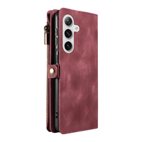 Dompet Kulit PU untuk Ponsel Samsung S24, 9 Slot Kartu + Kantong Koin Ber-resleting, Penyangga, Pemblokir RFID, 360 °   Perlindungan