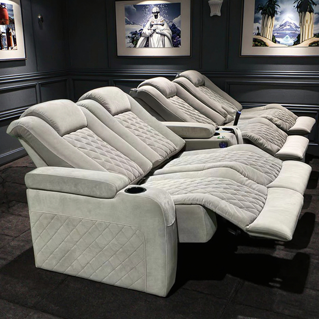 Modern Home Theater Power Recliner Sofa with Adjustable Headrest Fabric Cinema Seats for Private Movie Theatre or Hotel Use