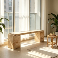 Table console en marbre travertin beige de style Wabi-Sabi, profil bas en U, écologique, pour la maison, la villa, la cuisine et la salle à manger de style Japandi