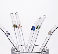 Pailles à boire réutilisables en verre borosilicate, forme papillon, résistantes aux hautes températures, transparentes, colorées, courbées, pour cocktails