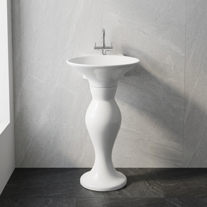 Lavabo en céramique blanche de style moderne avec piédestal complet pour villa, centre commercial, salle de bain intérieure - Product Image 4