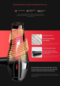 Secador de Pelo Iónico Eléctrico con Aire Frío y Caliente, 3 Velocidades/3 Ajustes de Calor, con Función de Seguridad - Product Image 4