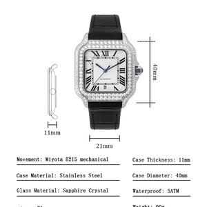 High Quality Luxury Automatic <b>Mechanical</b> <b>Watch</b> Hafl Bust Diamond Moissanite Sport Square Pass Diamond Tester Hip Power Reserve - Product Image 4