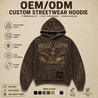 Sweat à capuche unisexe surdimensionné épais, personnalisé, vintage, marron délavé, effet délavé à l'acide, avec motif aigle et strass, effet vieilli, pour l'hiver