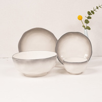 Service de table en grès gris dégradé irrégulier, 16 pièces, vaisselle élégante ronde avec bols, assiettes, ensembles de vaisselle design de luxe