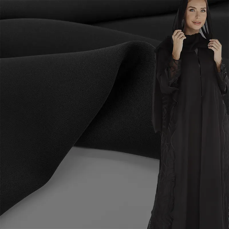 Couleur unie élégante et à la mode, mosscrêpe malaisien pour femmes musulmanes, matériel de vêtement 100 polyester, tissu abaya dubaï uni/