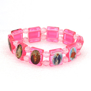 종교 팔찌 보석 PVC 사각 매력 탄성 구슬 팔찌 성도 스티커 드롭 오일 팔찌 묵주 선물 - Product Image 4