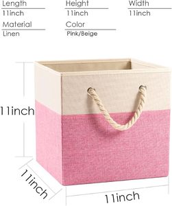 Foldable Cube Storage <b>Bins</b> 11x11 Inch [1-Pack] Fabric Linen Cotton Handles Organizer Pink Nursery <b>Bedroom</b> & Closet - Product Image 2