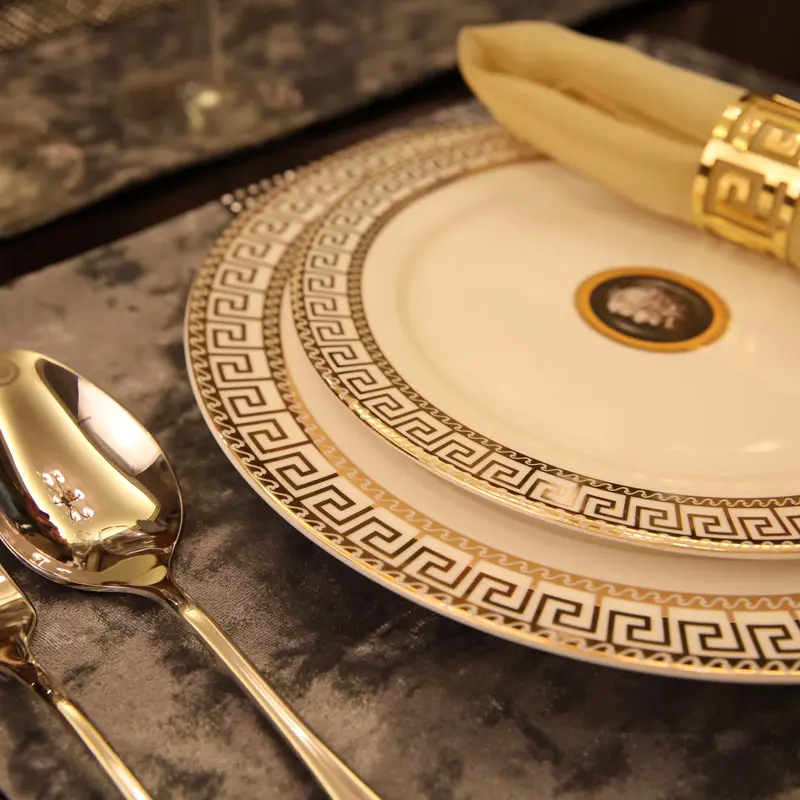 Retro Đảng Luxury Wedding Vàng Trung Quốc Vật Liệu Thân Thiện Với Môi Tấm Gốm Bộ Đồ Ăn