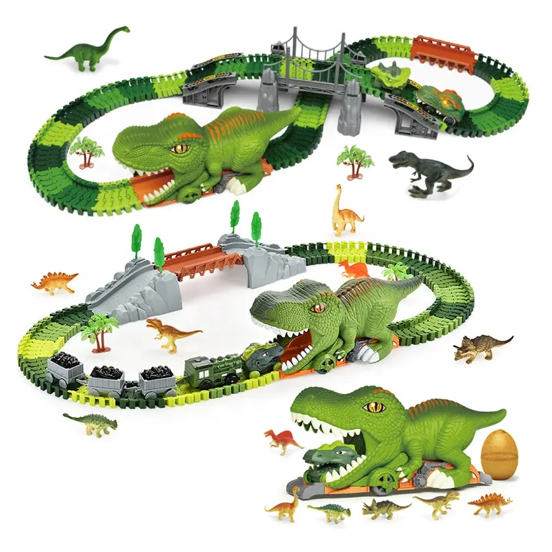 Großhandel Kinder pädagogische Versammlung Dinosaurier Track Car Spielzeug mit elektrischen Rennwagen Dinosaurier Sliding Car