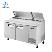Table de préparation de pizzas compacte réfrigérée à refroidissement par air, température unique, contrôle mécanique, joints de porte magnétiques pour cafés