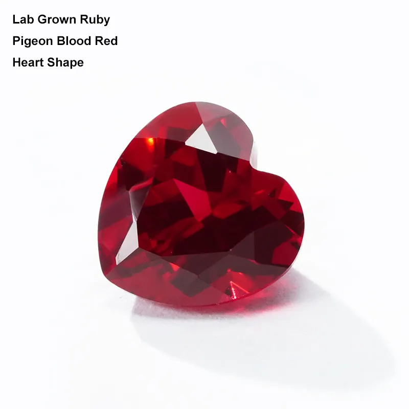 Starsgem em forma de coração, rubi cultivado em laboratório, cor vermelha de sangue, pedra preciosa de forma extravagante criada em laboratório